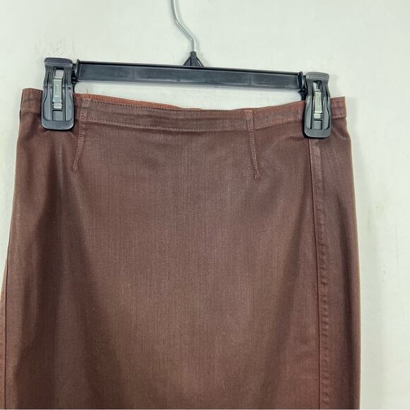 Peruvian Connection Brown Coated Premium Denim Pencil Skirt Size 2 - Picture 3 of 11